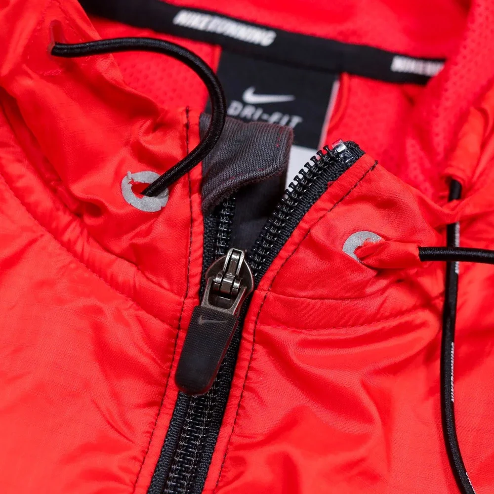 Nike Running Dri-FIT Hybrid Windbreaker Fleece Hooded Jacket Red Reflective S